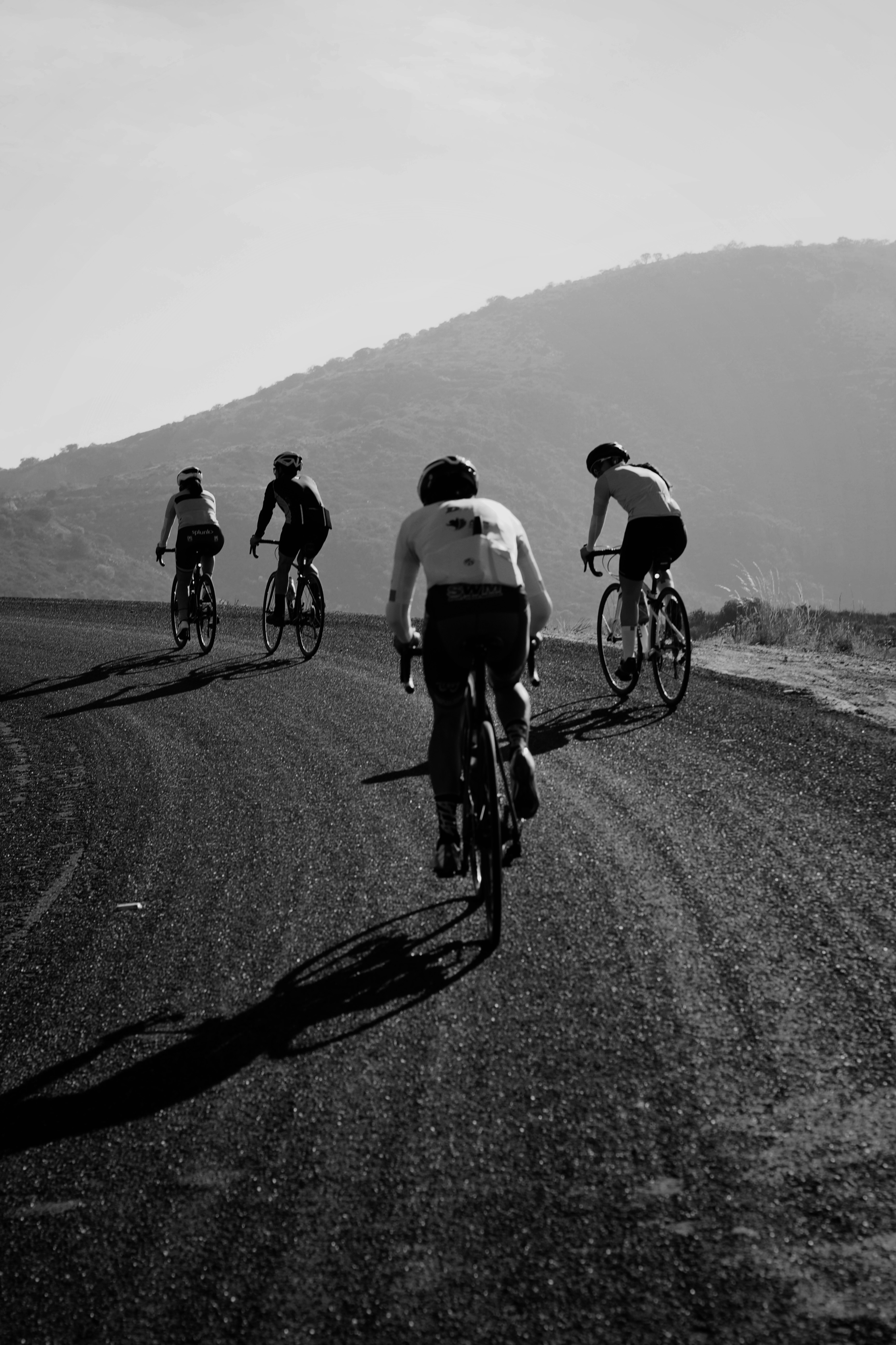 Group of cyclists on mountain road